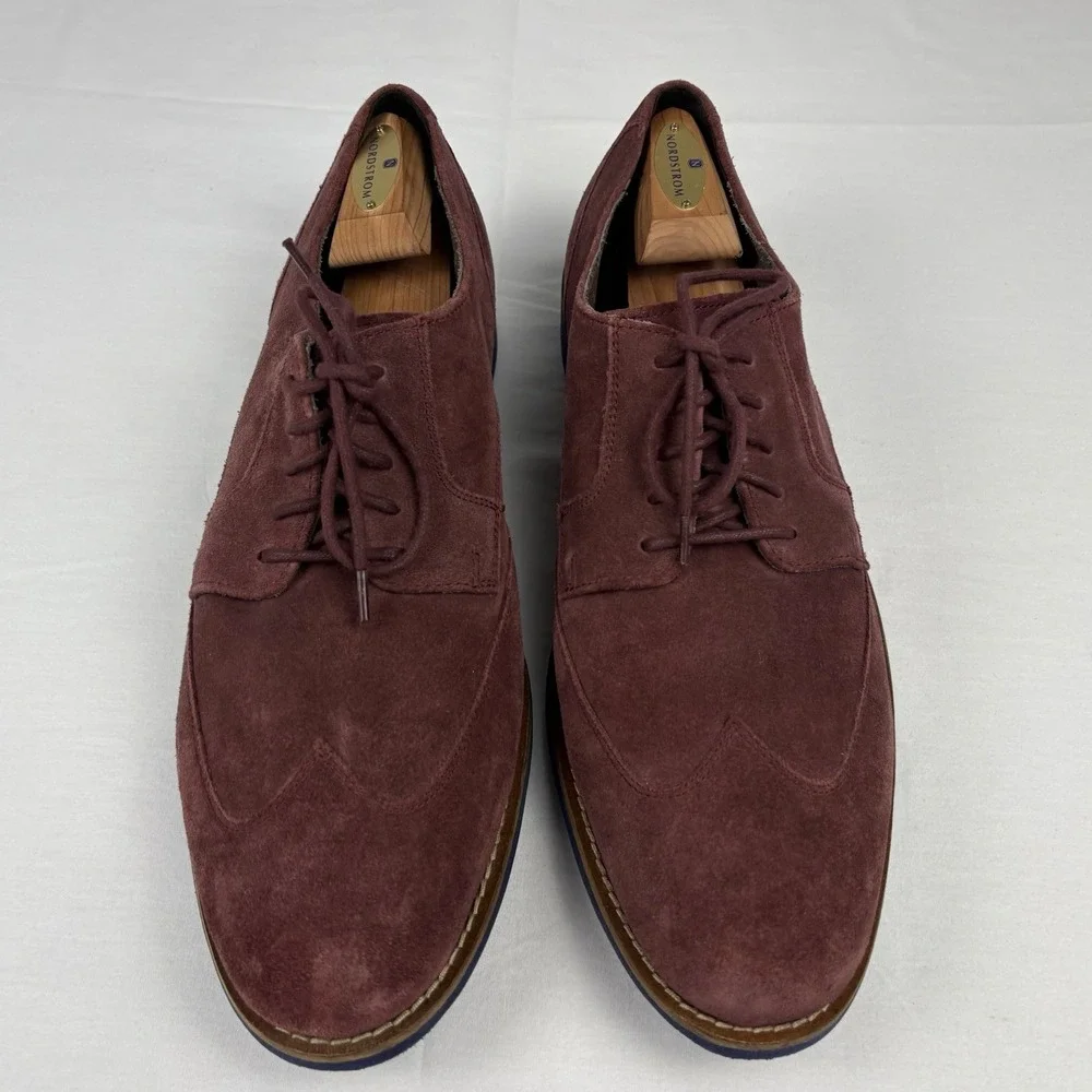 Cole Haan Drake Eva Burgundy Suede Wingtip Oxfords 13M Cobalt Soles/Laces EUC